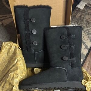 UGG Black Suede Buttoned Winter Boots